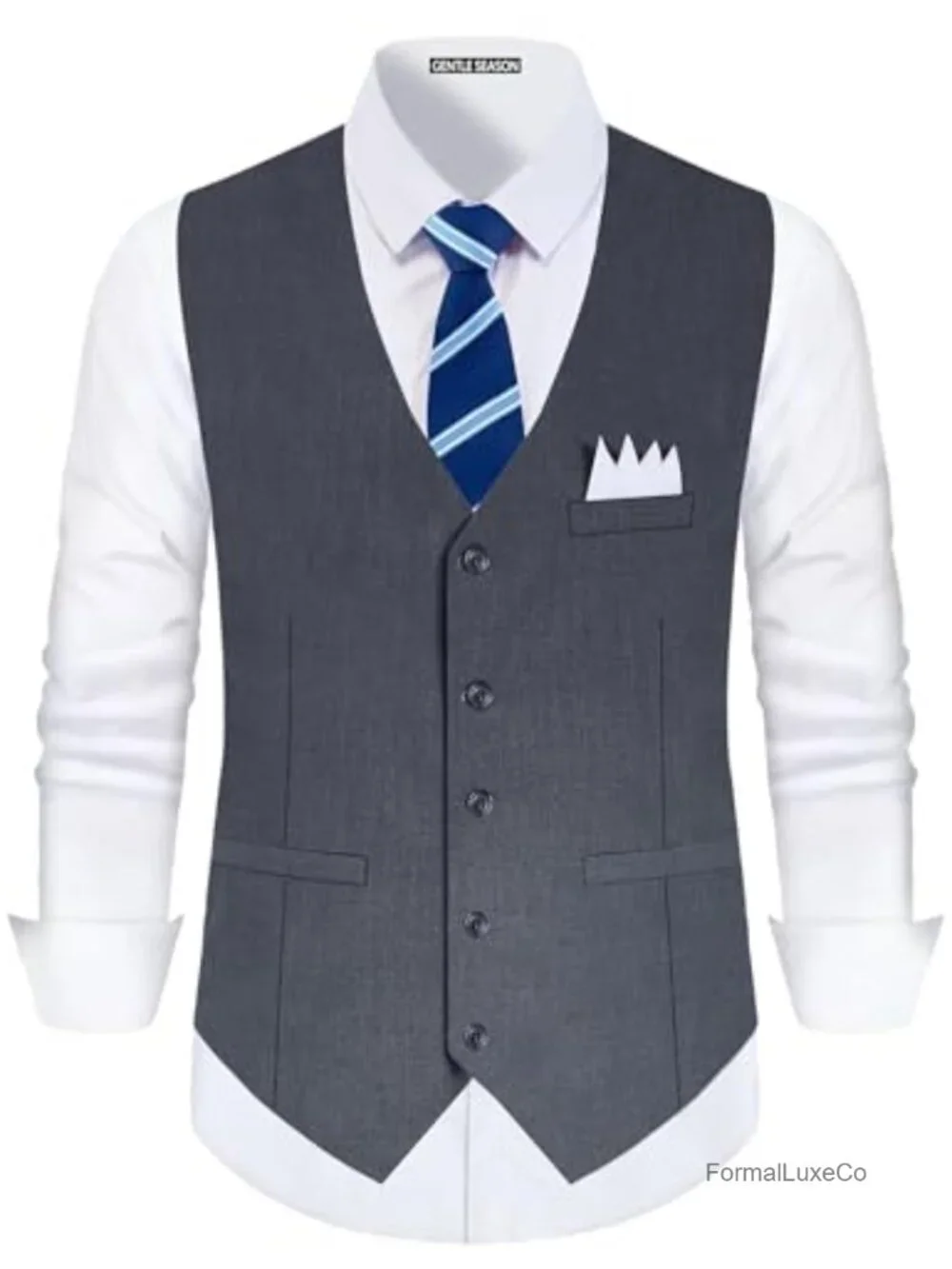 Slim Fit Men's Formal Suit Vest with Tie & Pocket Square, Adjustable Waist